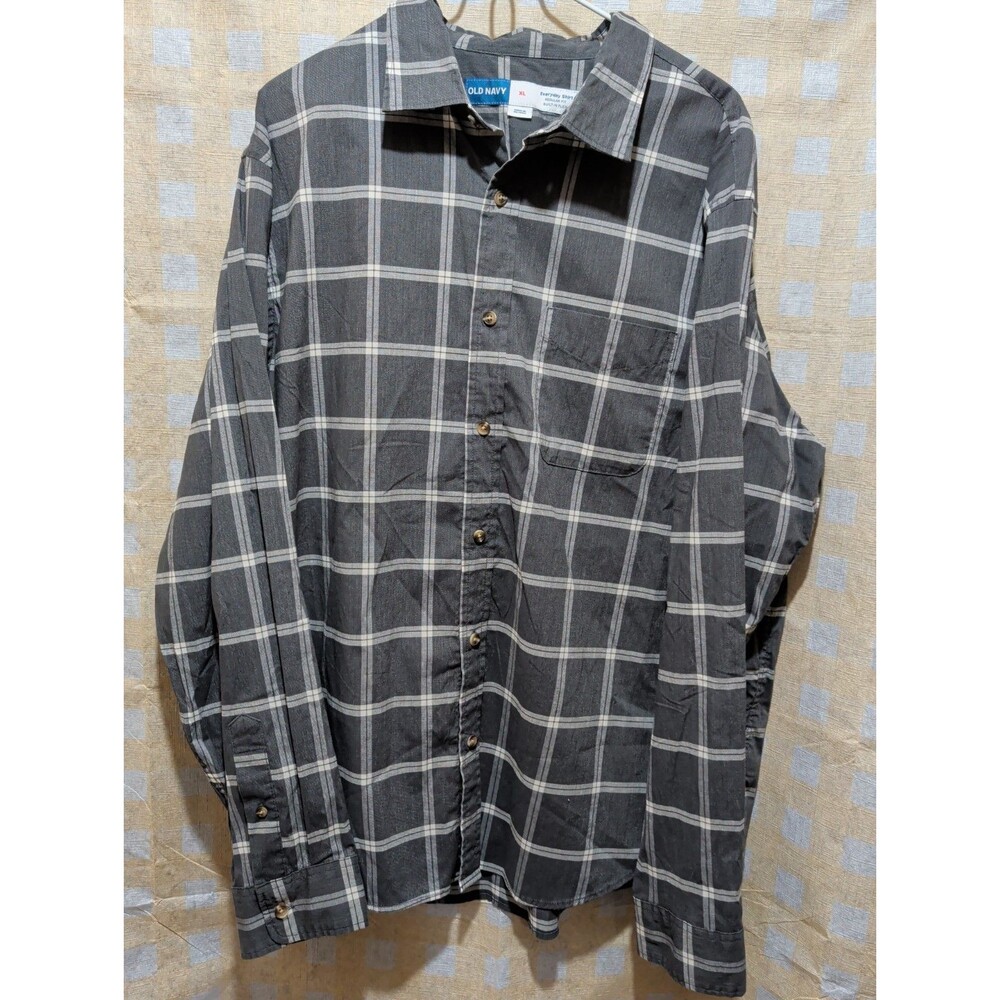 Old Navy Mens Xl Gray Everyday Plaid Button Up Long Sleeve